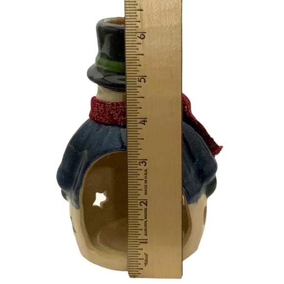 Old World Snowman Candle Votive Holder Glazed Clay Pottery Pierced Cut Outs NWT - Picture 9 of 15